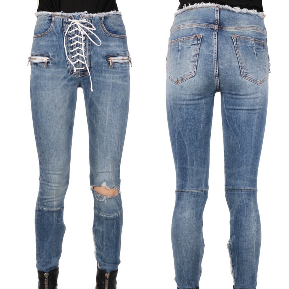 Unravel Project by Ben Taverniti Mid-Rise Lace-Up Skinny Jeans 26